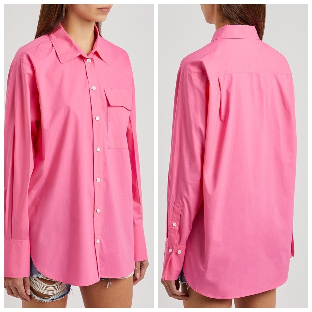 FRAME The Oversized Vacation Organic Cotton Shirt Bright Pink - Picture 15 of 15